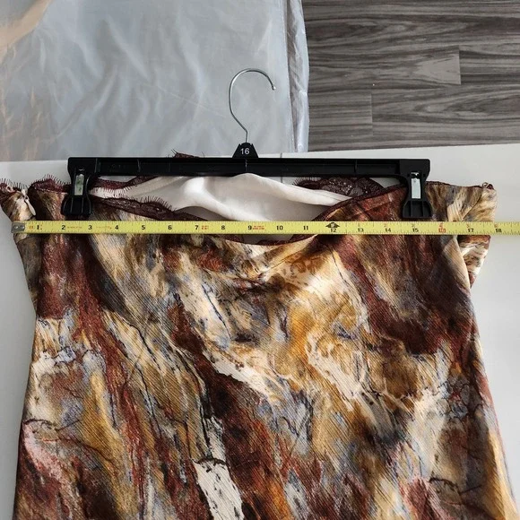 1.State Printed Lace Trim Halter Sleeveless Maxi Brown Multi Dress Womens XL - Picture 7 of 9